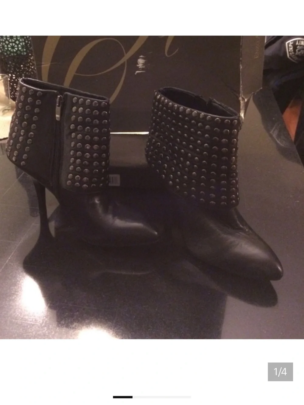 Enzo Angiolini Black Studded Pointed-Toe Ankle Boots
